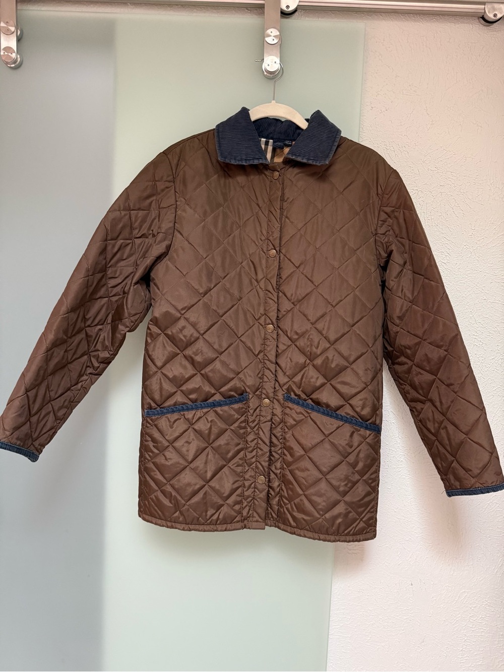 Burberry Brown Quilted Puffer Jacket with Navy Trim